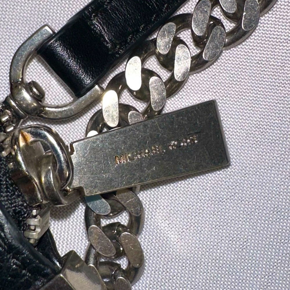 MICHAEL KORS • Black Leather Crossbody Zipper Chain Purse Tooth Spike Defense - Picture 5 of 13